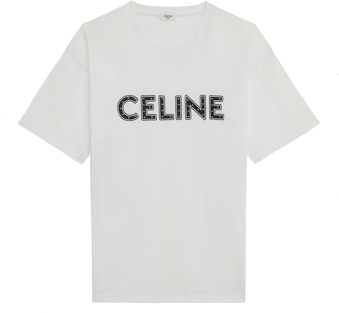Celine Loose Studded Cotton T-shirt Off White Black