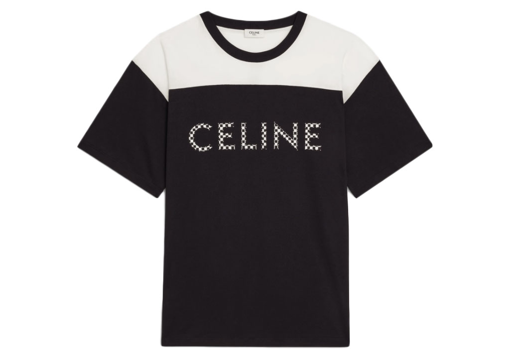 Celine Loose T-Shirt In Cotton Jersey With Studs Black/White Men's