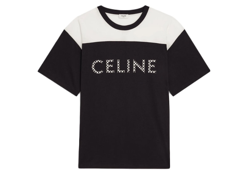 Celine Loose T Shirt In Cotton Jersey With Studs Black White