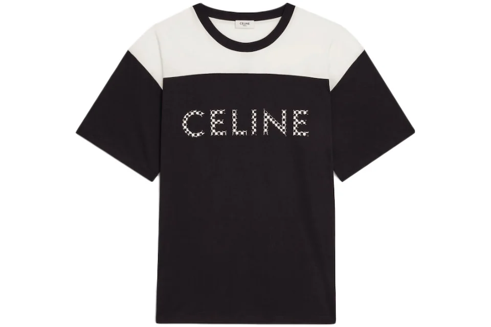 Celine Loose T-Shirt In Cotton Jersey With Studs Black/White