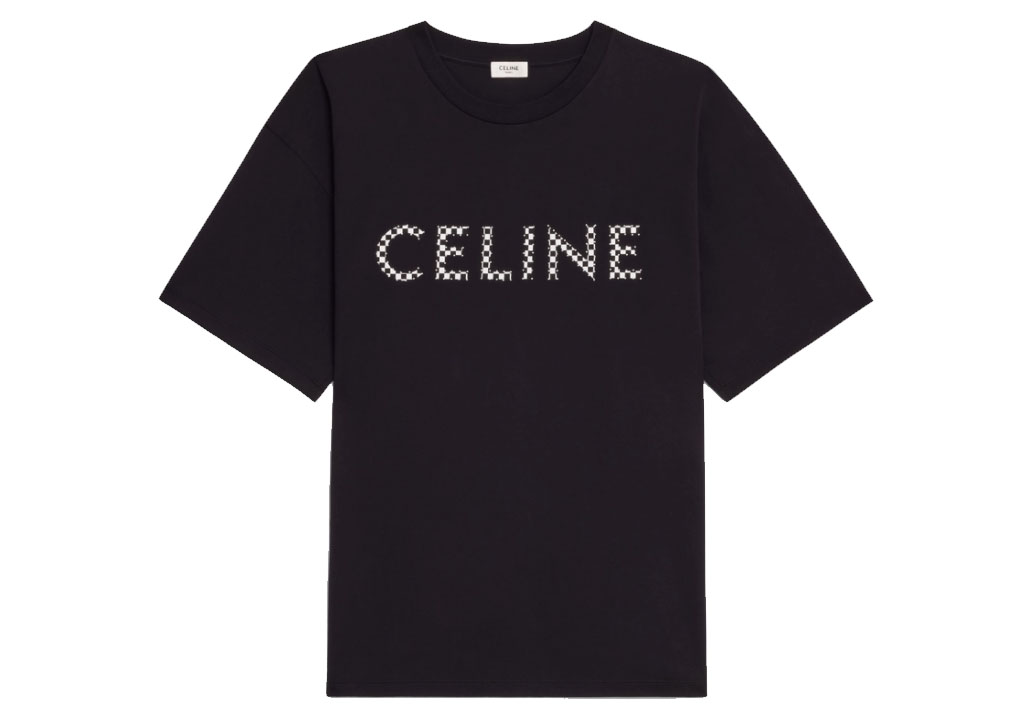 Celine Loose T-Shirt In Cotton Jersey With Studs Black