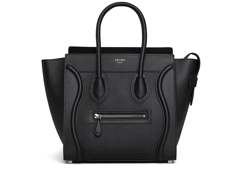 Celine Luggage Drummed Micro Black in Calfskin with Silver tone GB