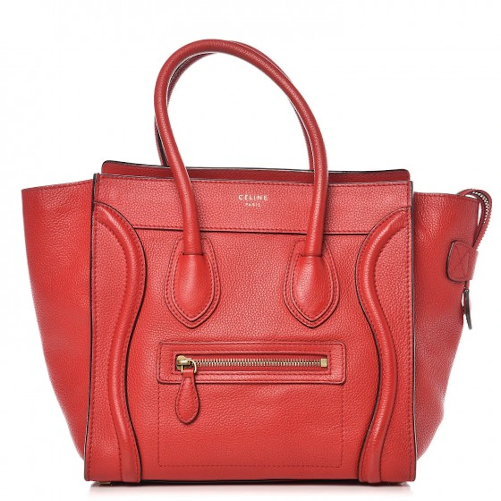Celine Luggage Micro Coquelicot in Drummed Calfskin with Gold-Tone - US