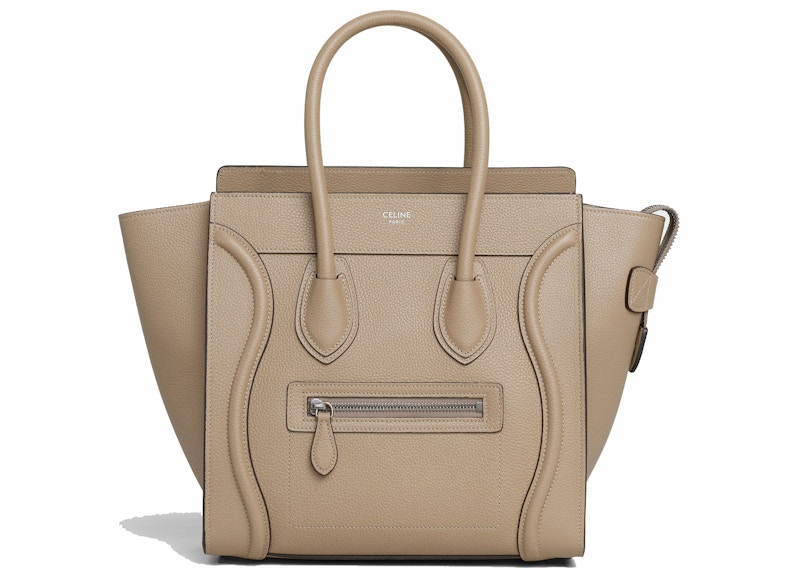 Celine Luggage Micro Drummed Calfskin Dune in Drummed Calfskin with Silver Tone GB