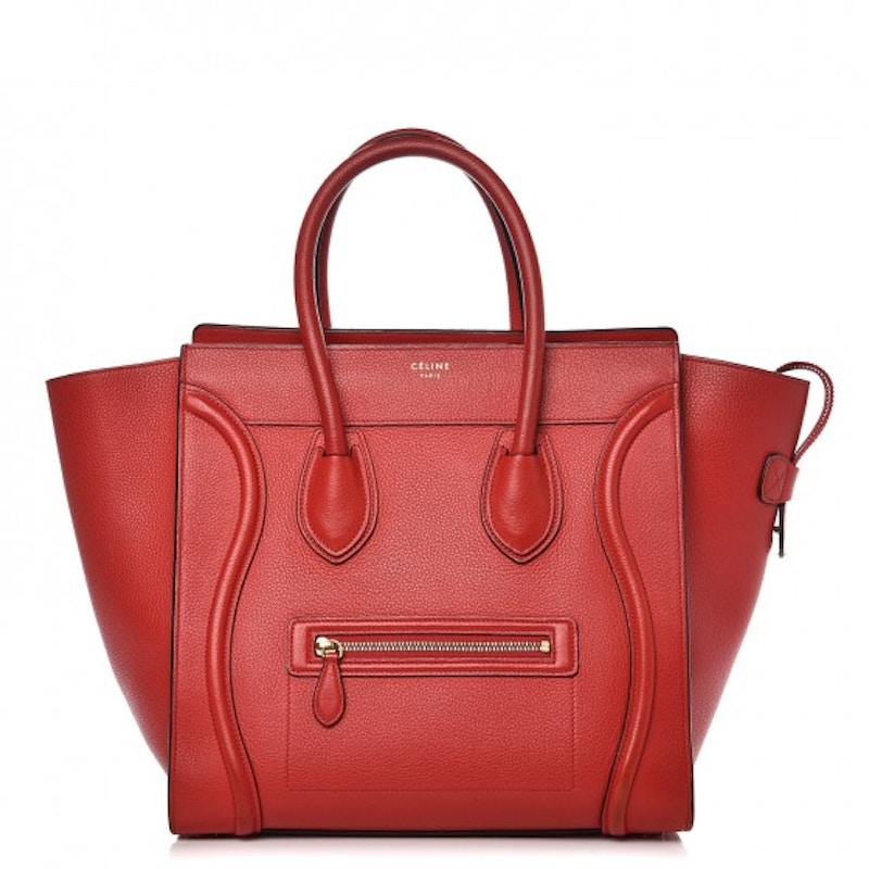 Celine Luggage Mini Coquelicot in Drummed Calfskin with Gold Tone US