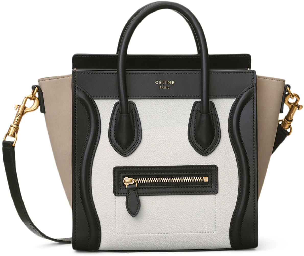 Celine Luggage Multicolor Nano White/Light Taupe in Grained Calfskin with  Gold-Tone - US