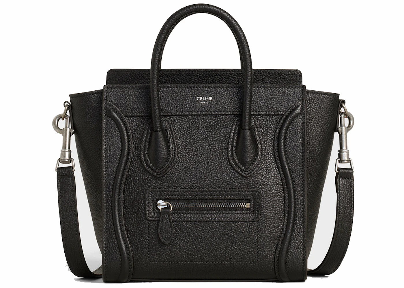 Celine Luggage Nano Black in Drummed Calfskin with Silver-Tone - US