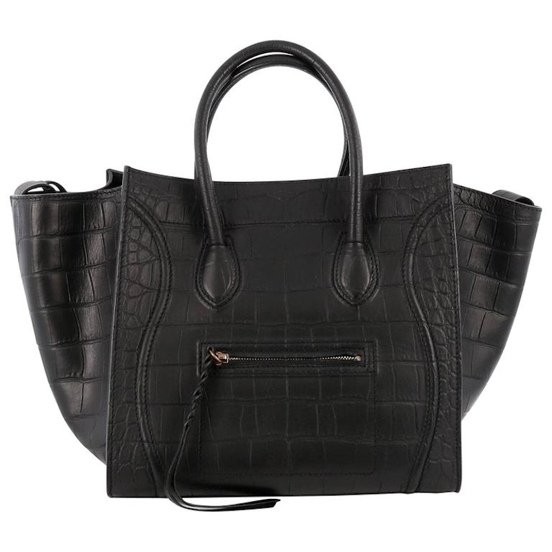 Celine Luggage Crocodile Embossed Phantom Black in Leather