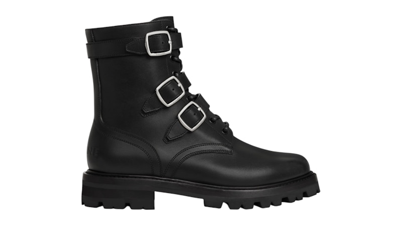 Pre-owned Celine Men's  Maggie Buckle Zipped Boot In Shiny Bull Sneakers In Black