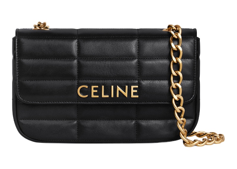 Celine Matelasse Chain Shoulder Bag Quilted Black in Goatskin with