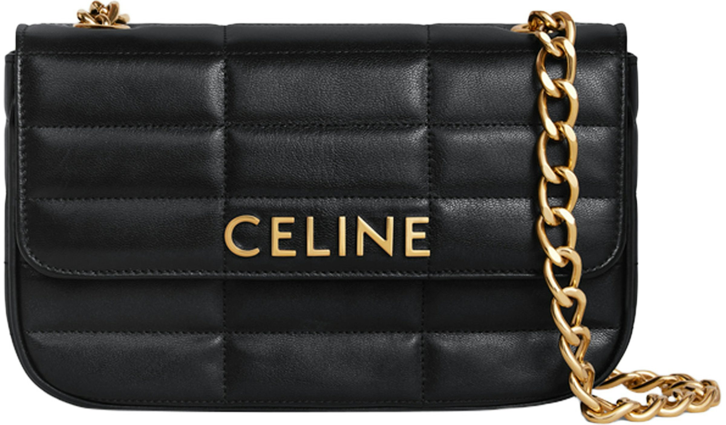 Celine Matelasse Chain Shoulder Bag Quilted Black in Goatskin with