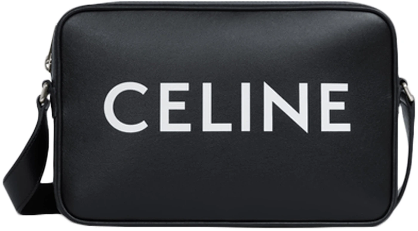 Celine Messenger Bag In Smooth Calfskin With Celine Print Medium Black/White