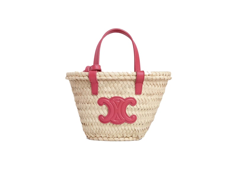 Celine Mini Triomphe Basket Bag in Palm Leaves and Calfskin