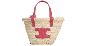 Celine Mini Triomphe Basket Bag in Palm Leaves and Calfskin Lipstick