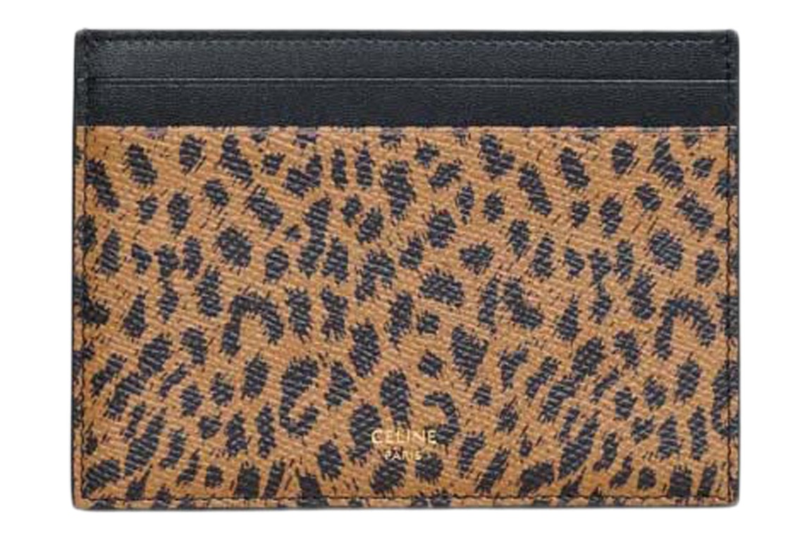 Pre-owned Celine Multifunction Card Holder In Grained Calfskin With Leopard Print Brown/black