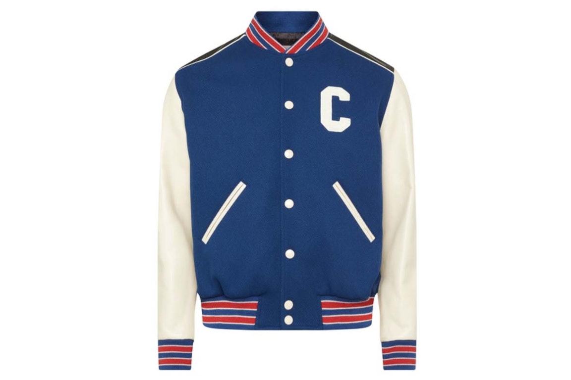 Pre-owned Celine Oversized Wool Varsity Jacket Cobalt