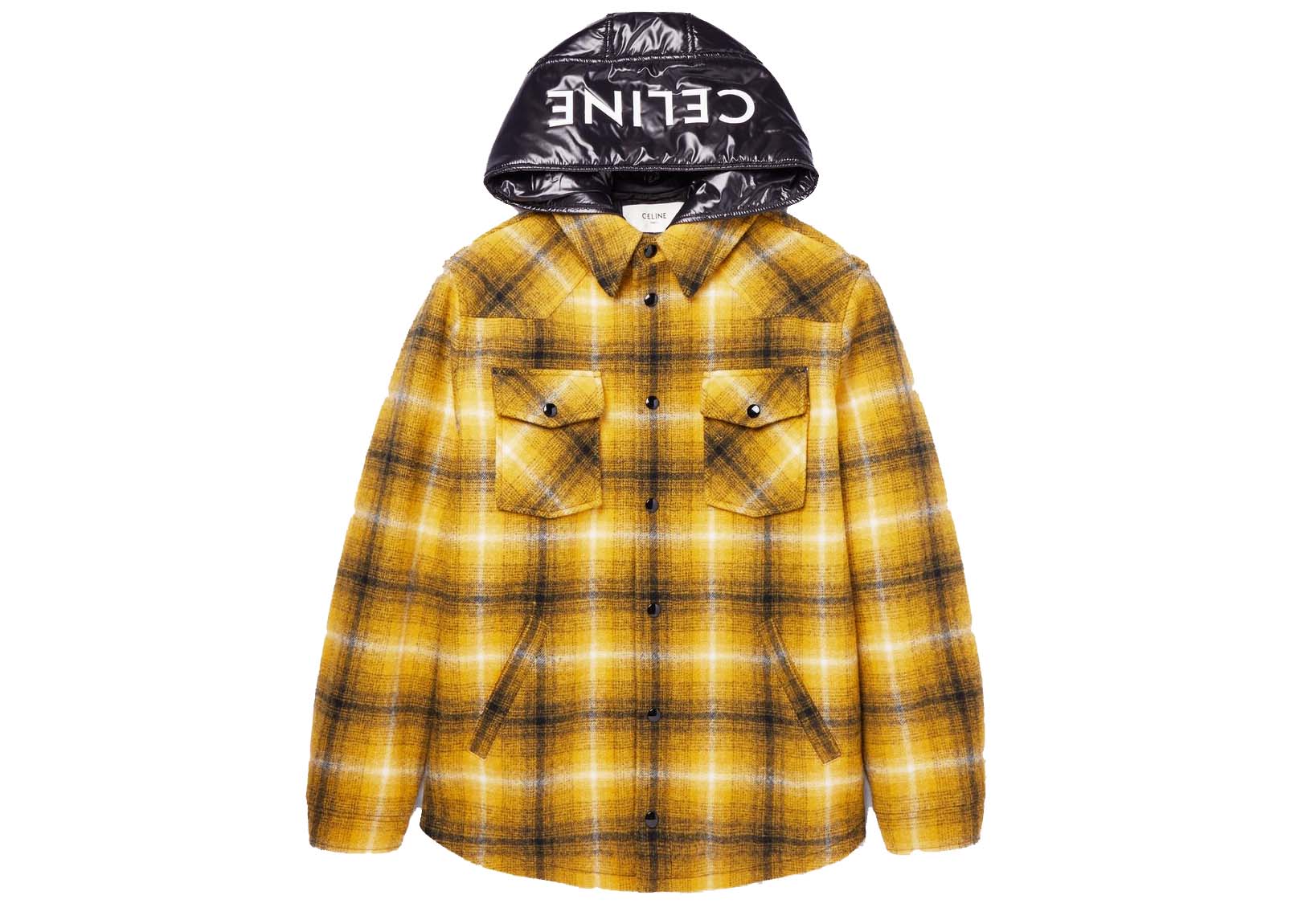 Celine Padded Checked Wool-Flannel and Shell Hooded Overshirt
