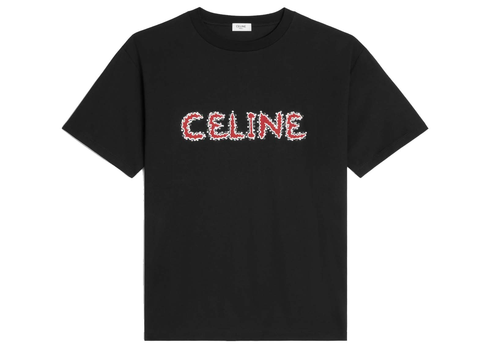 Celine Rhinestone Loose T-shirt In Cotton Jersey Black/Red Men's