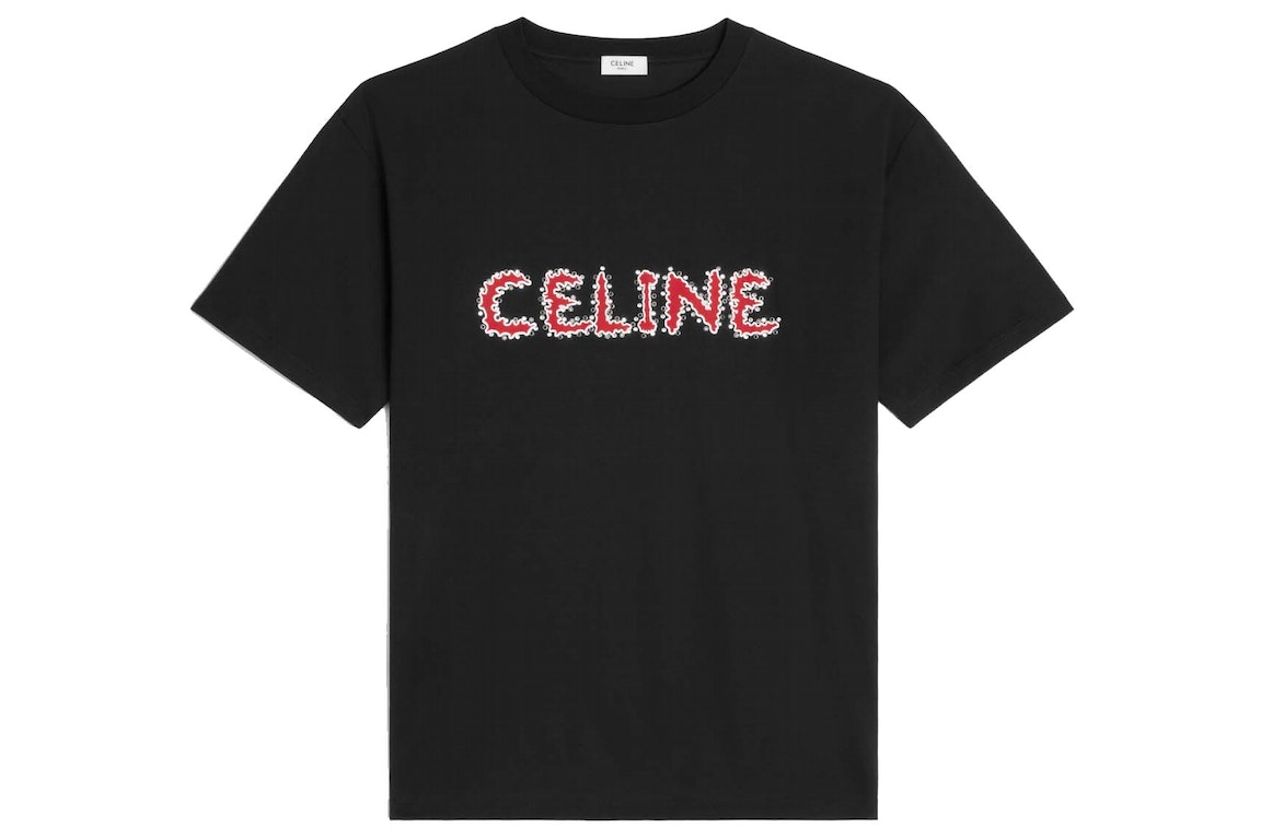 Pre-owned Celine Rhinestone Loose T-shirt In Cotton Jersey Black/red