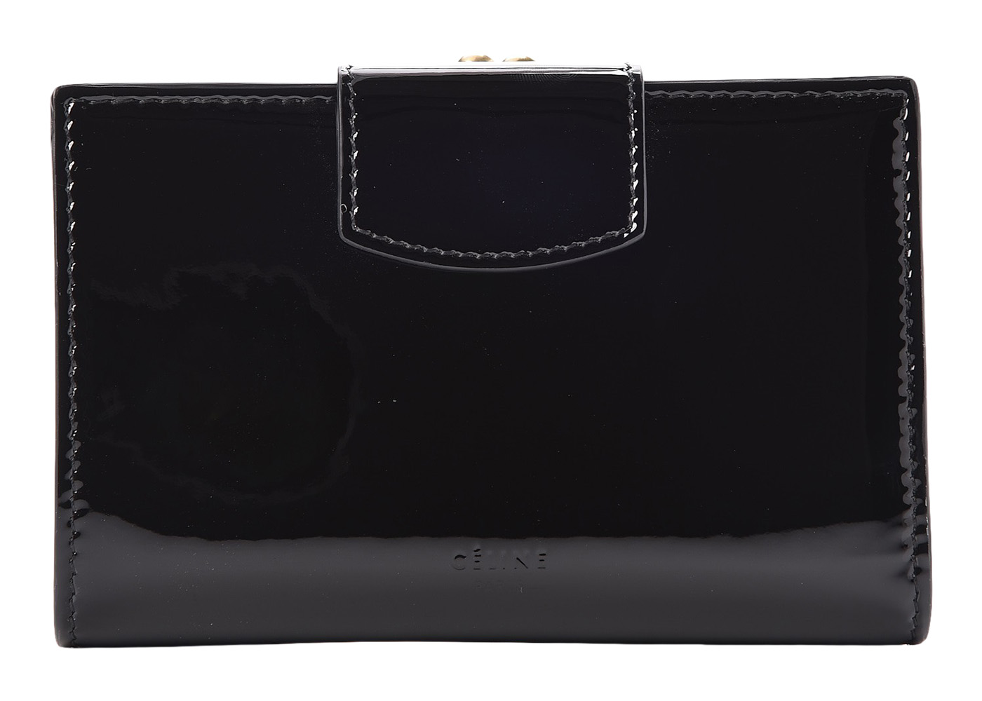 Celine Shiny Calfskin Multifunction Wallet Medium Black Patent in