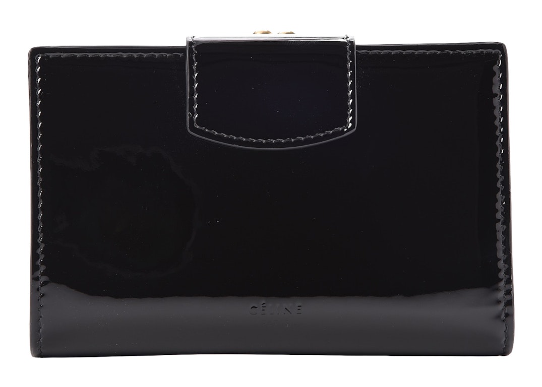 Pre-owned Celine Shiny Calfskin Multifunction Wallet Medium Black Patent