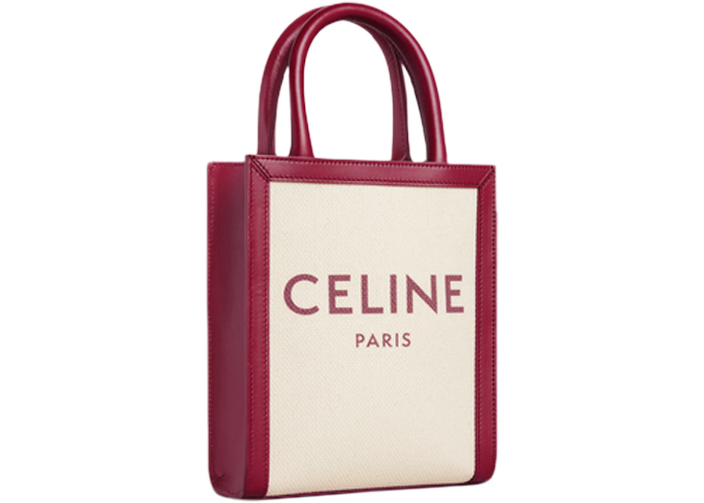 Celine Shopper Tote Mini With Celine Print Natural/Carmin in Cotton ...