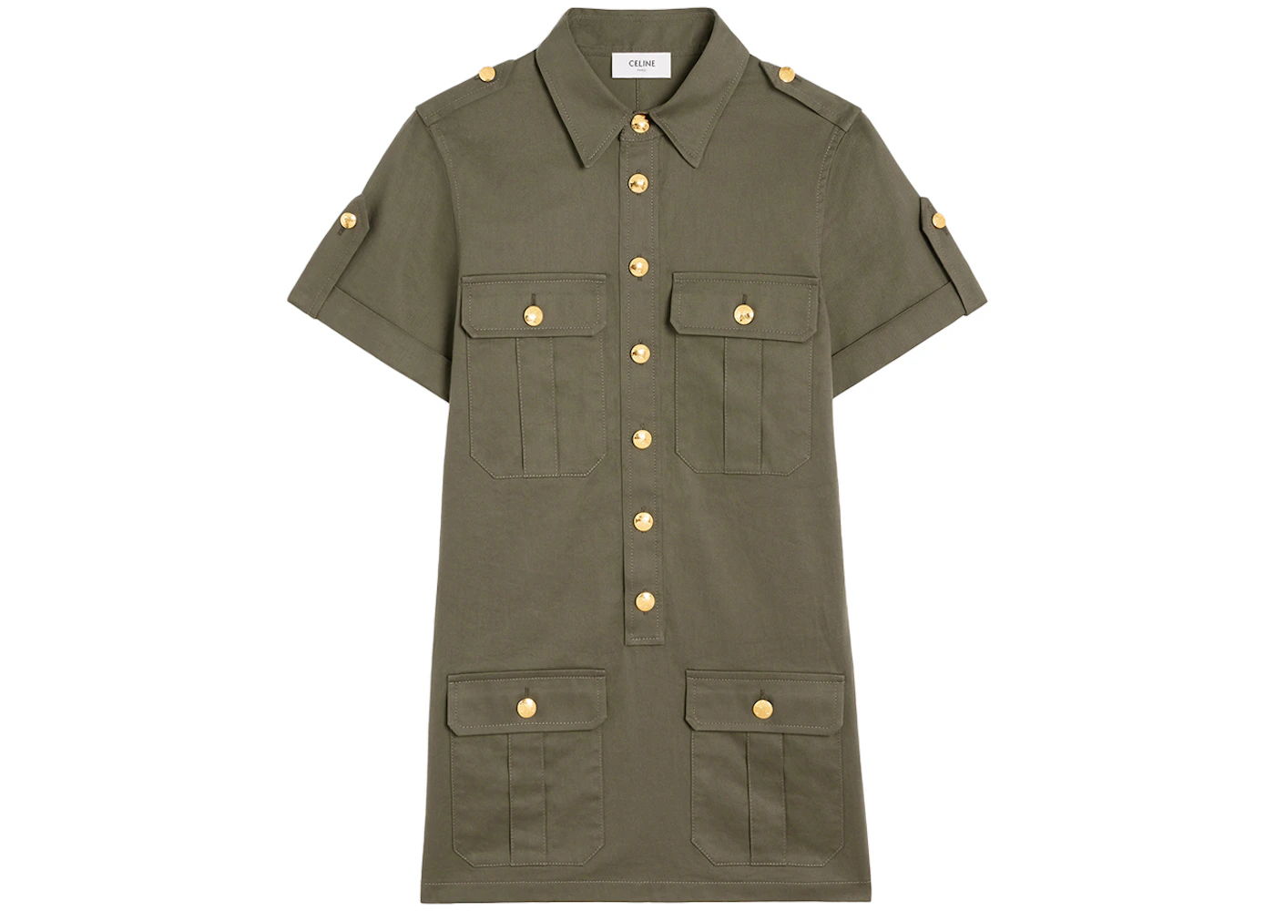 Celine Short Military Pockets in Lightweight Twill T-Shirt Dress Khaki - US Celine Short Military Pockets in Lightweight Twill T-Shirt Dress Khaki - US