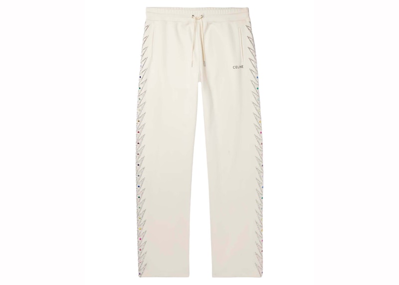 Celine Straight-Leg Embellished Jersey Track Pants Cream