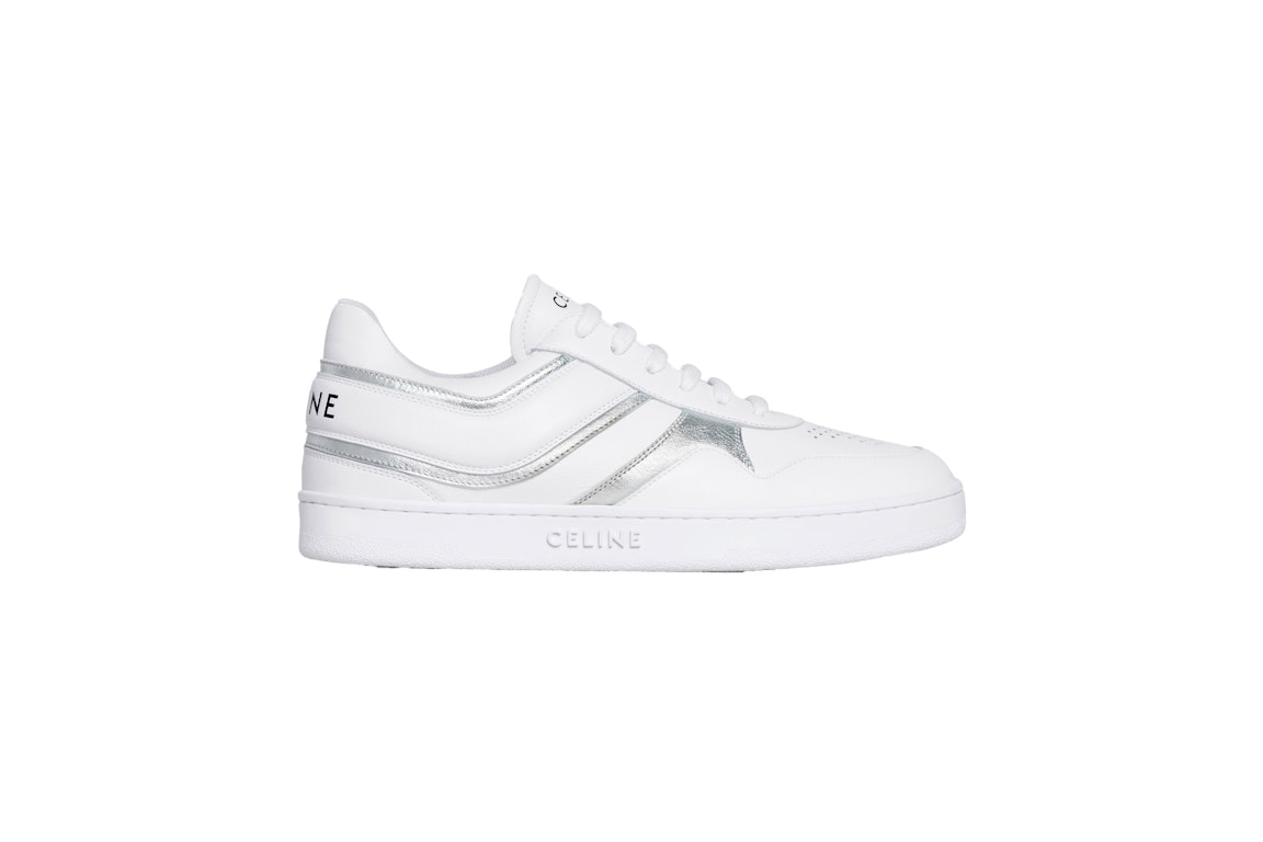 Pre-owned Celine Trainer Low Top White Leather (women's) In White/silver