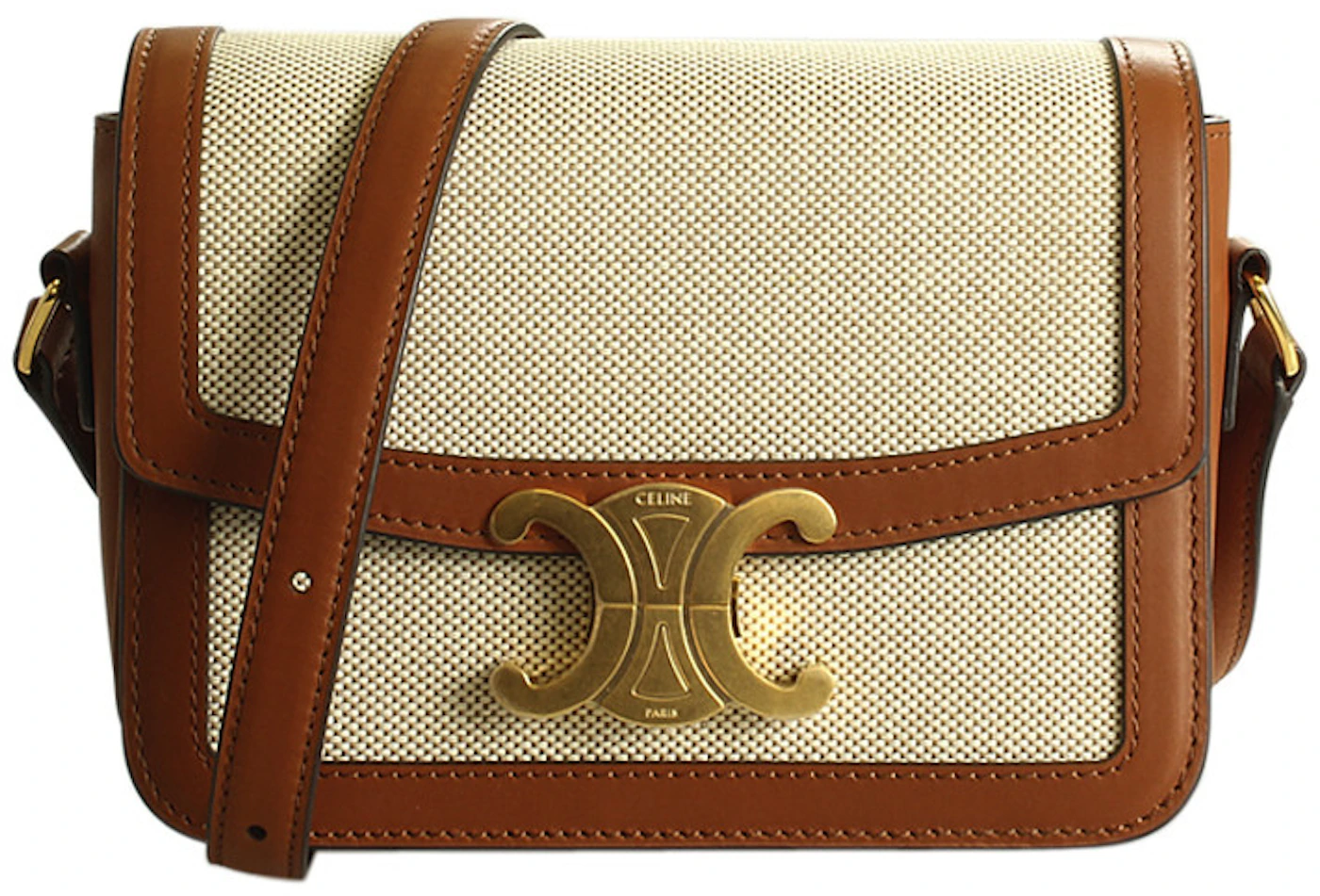 Celine Triomphe Bag Canvas Tan/Brown in Leather with Gold-tone - GB