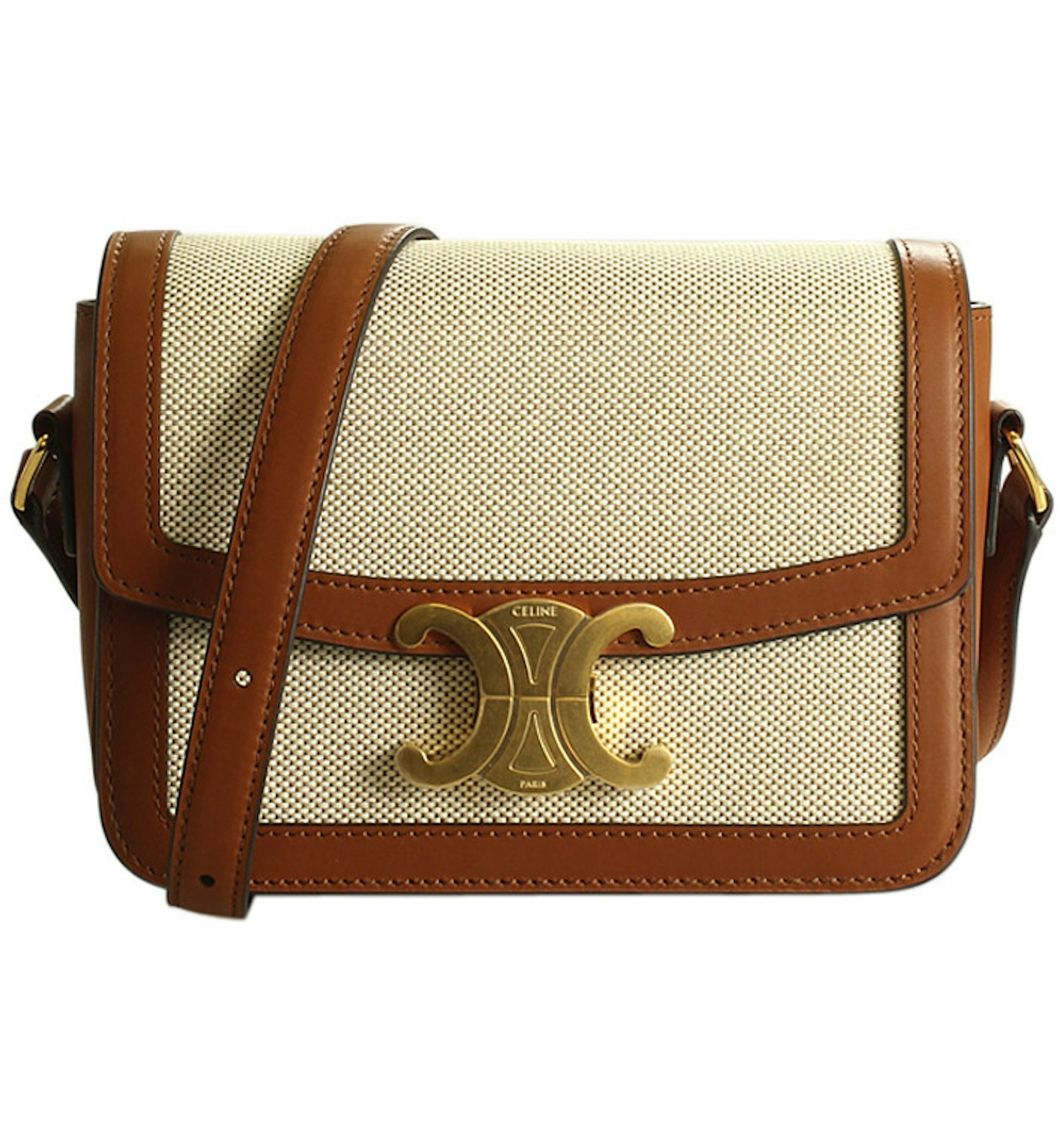 Celine Triomphe Bag Canvas Tan/Brown in Leather with Gold-tone - US