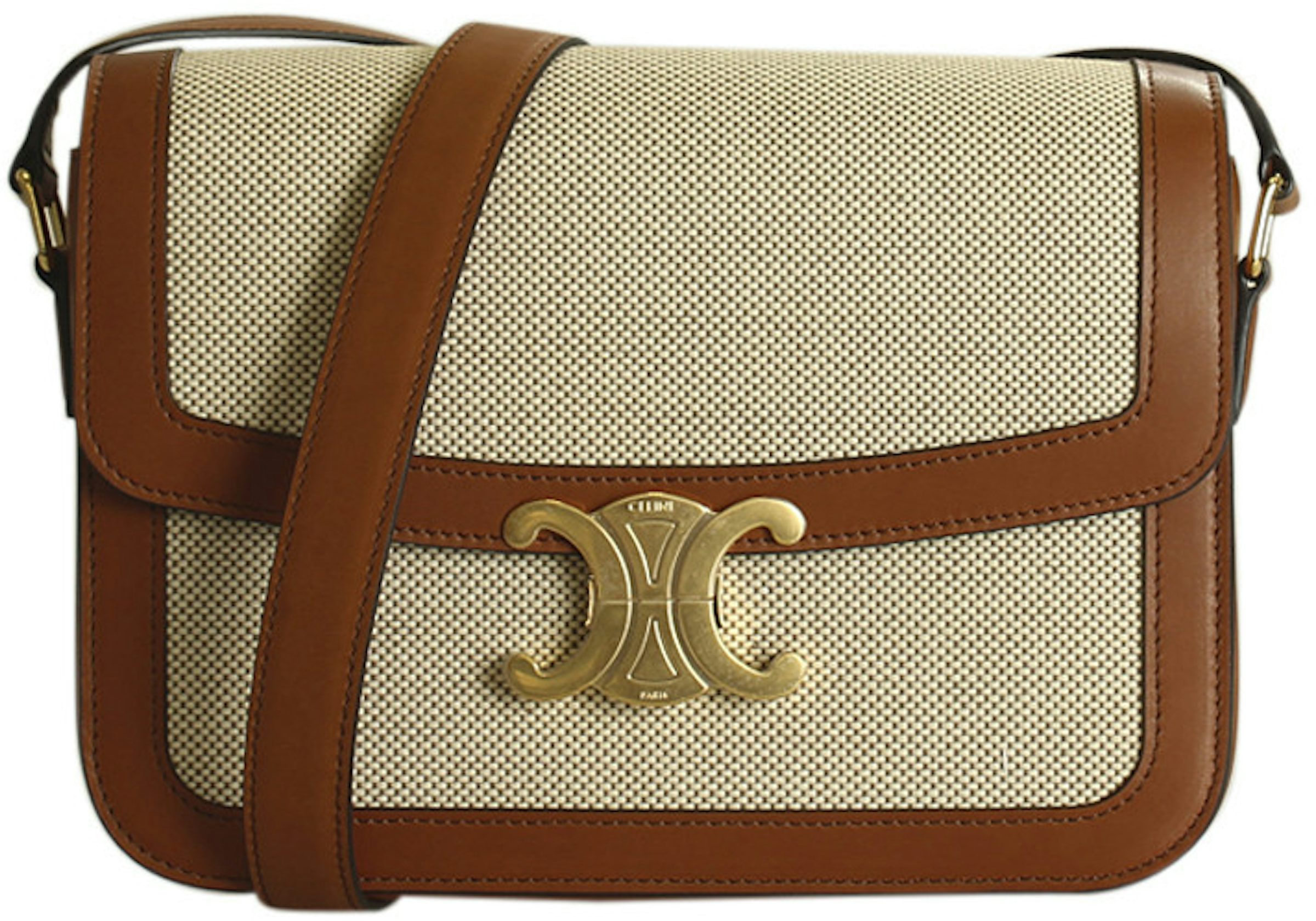 Celine Triomphe Bag Medium Canvas Tan/Brown in Canvas with Gold-tone - US