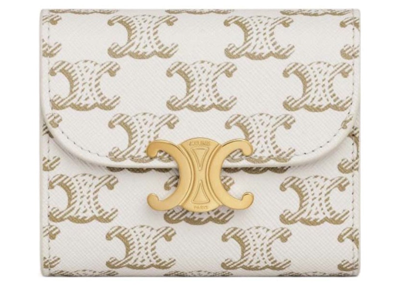 Pre-owned Celine Women's Triomphe Canvas Small Flap Wallet In White