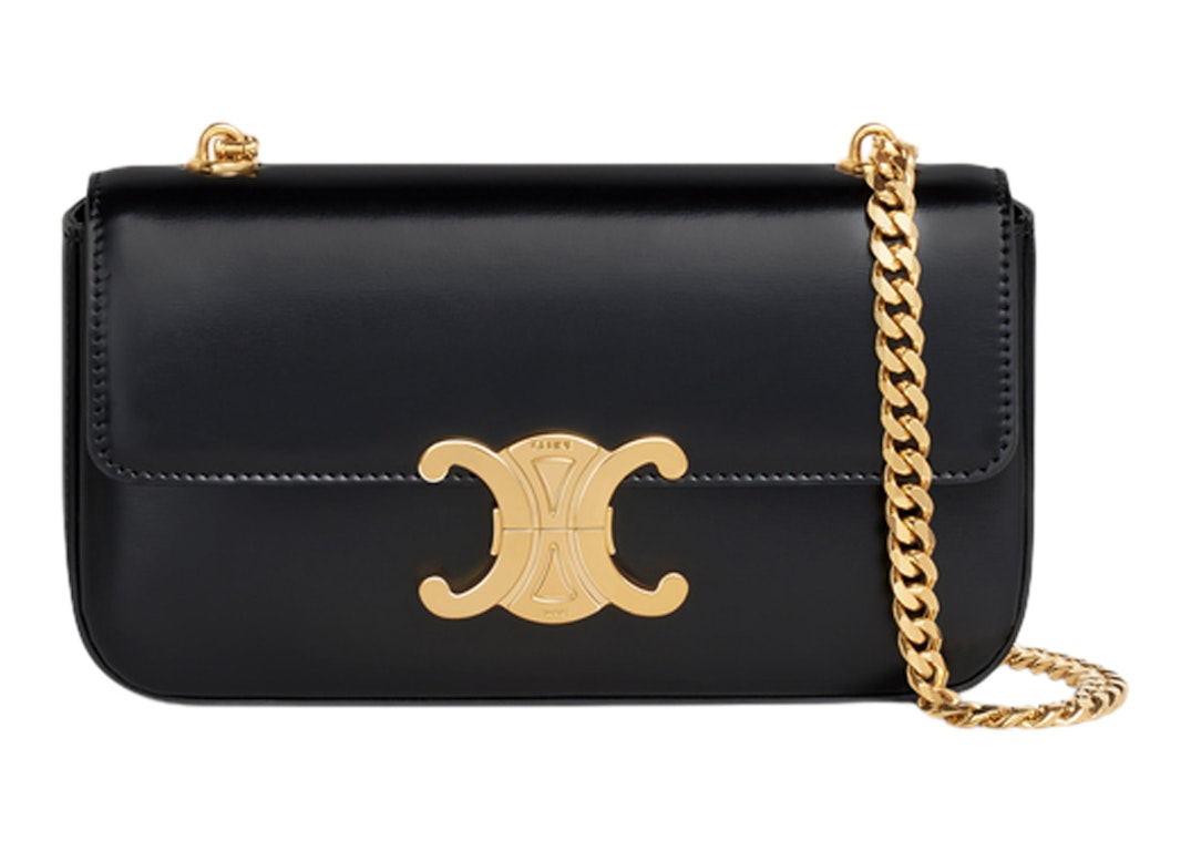 Pre-owned Celine Triomphe Chain Shoulder Bag Black