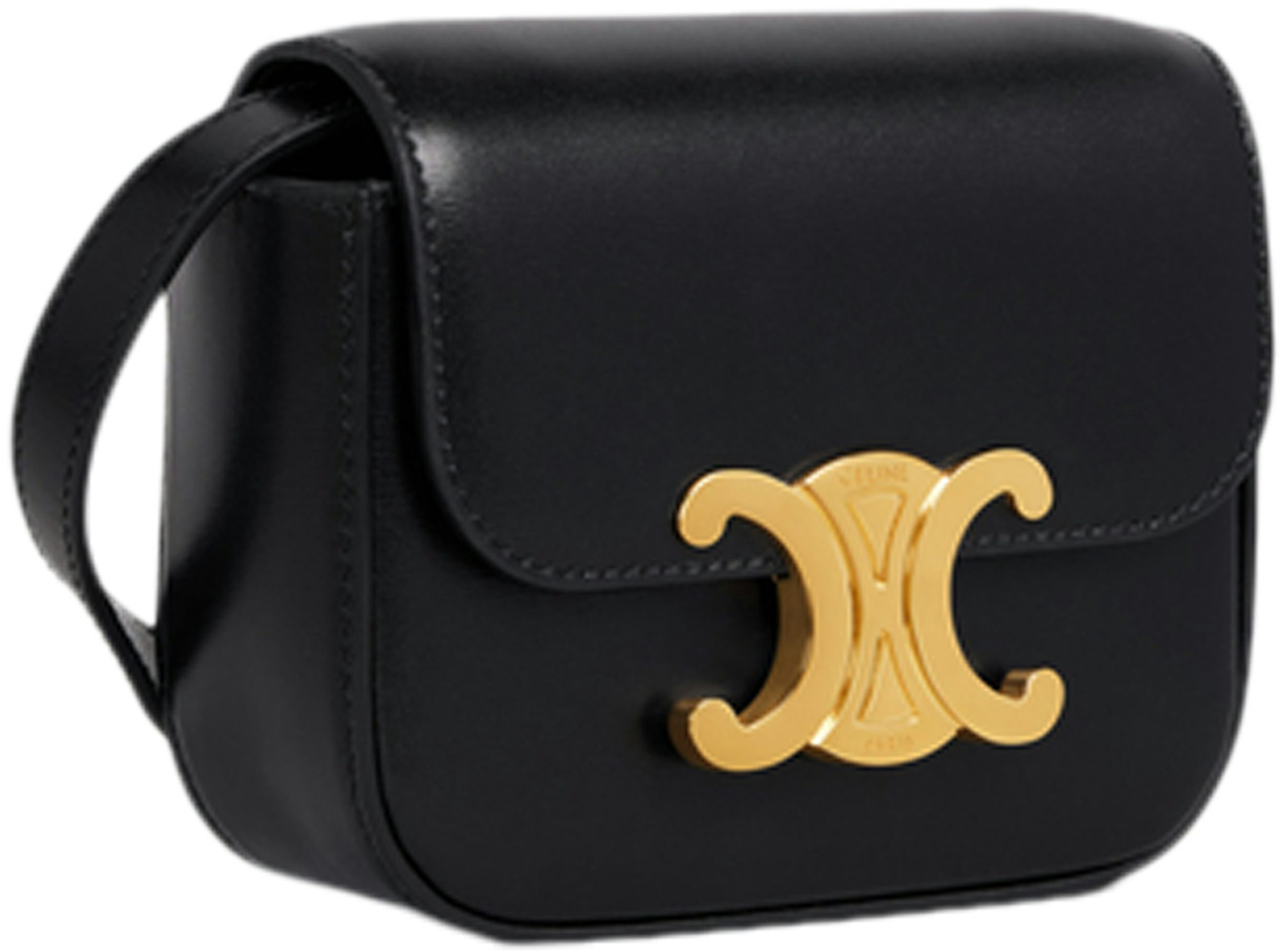 Celine Triomphe Shoulder Bag Black in Shiny Calfskin Leather with Gold-tone  - US