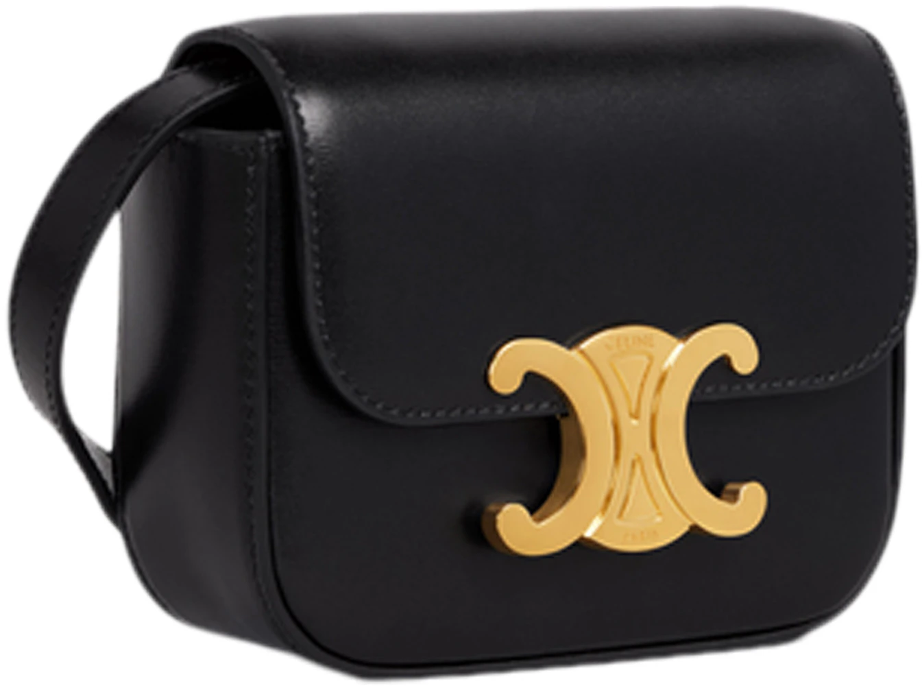Celine Triomphe Shoulder Bag Mini Black in Shiny Calfskin Leather