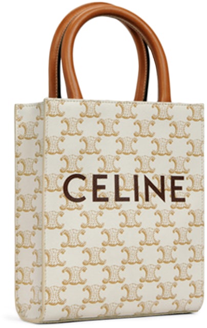 Celine Vertical Cabas Triomphe Mini White in Coated Canvas/Calfskin with  Gold-tone - US