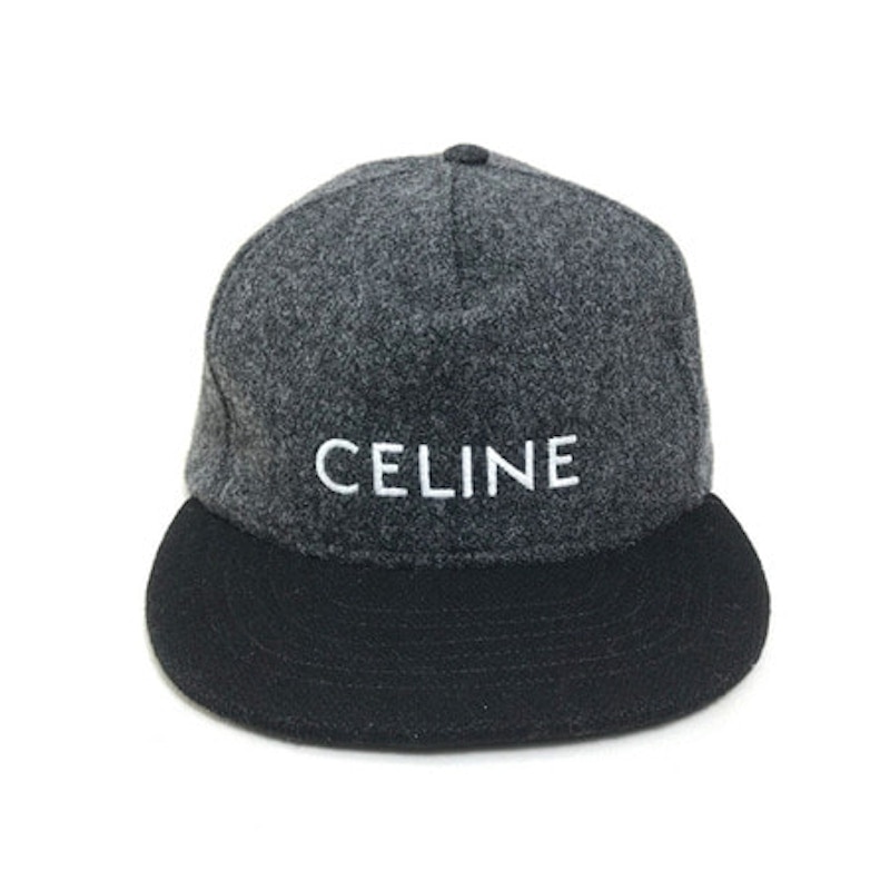 Pre-owned Celine Men's Wool Cap In Grey/black In Multi