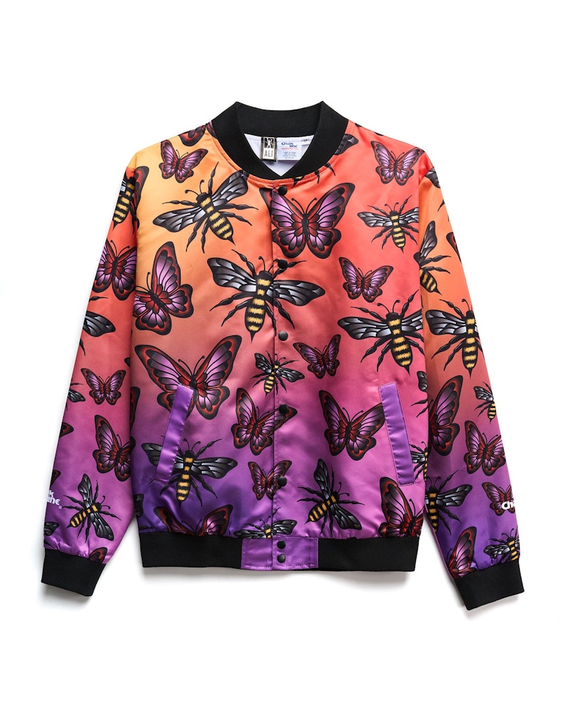 Chalk Line Muhammad Ali Butterflies and Bees AOP Satin Jacket Multi