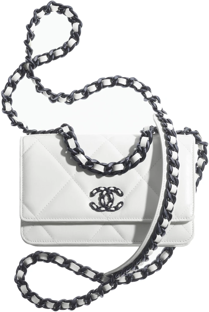 Chanel 19 Chain Wallet White/Black in Glossy Calfskin Leather with  Silver-tone - US