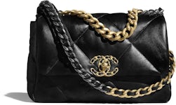 Chanel 19 Handbag Black Goatskin in Goatskin with Gold/Ruthenium