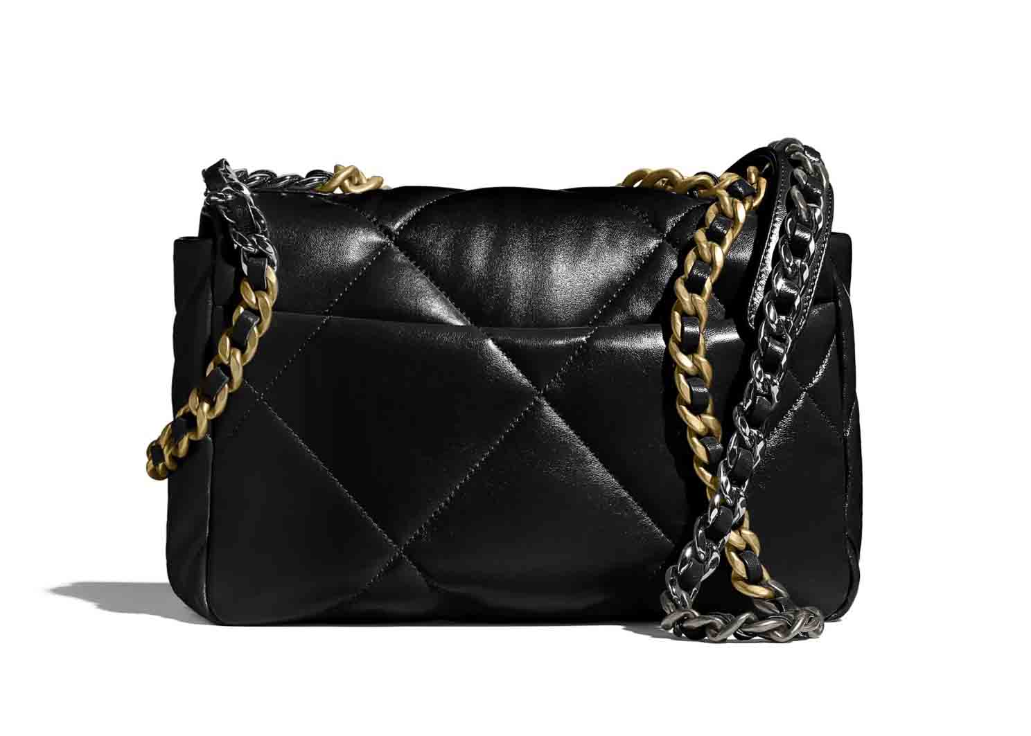 Chanel 19 Handbag Black Lambskin in Lambskin with Gold Silver