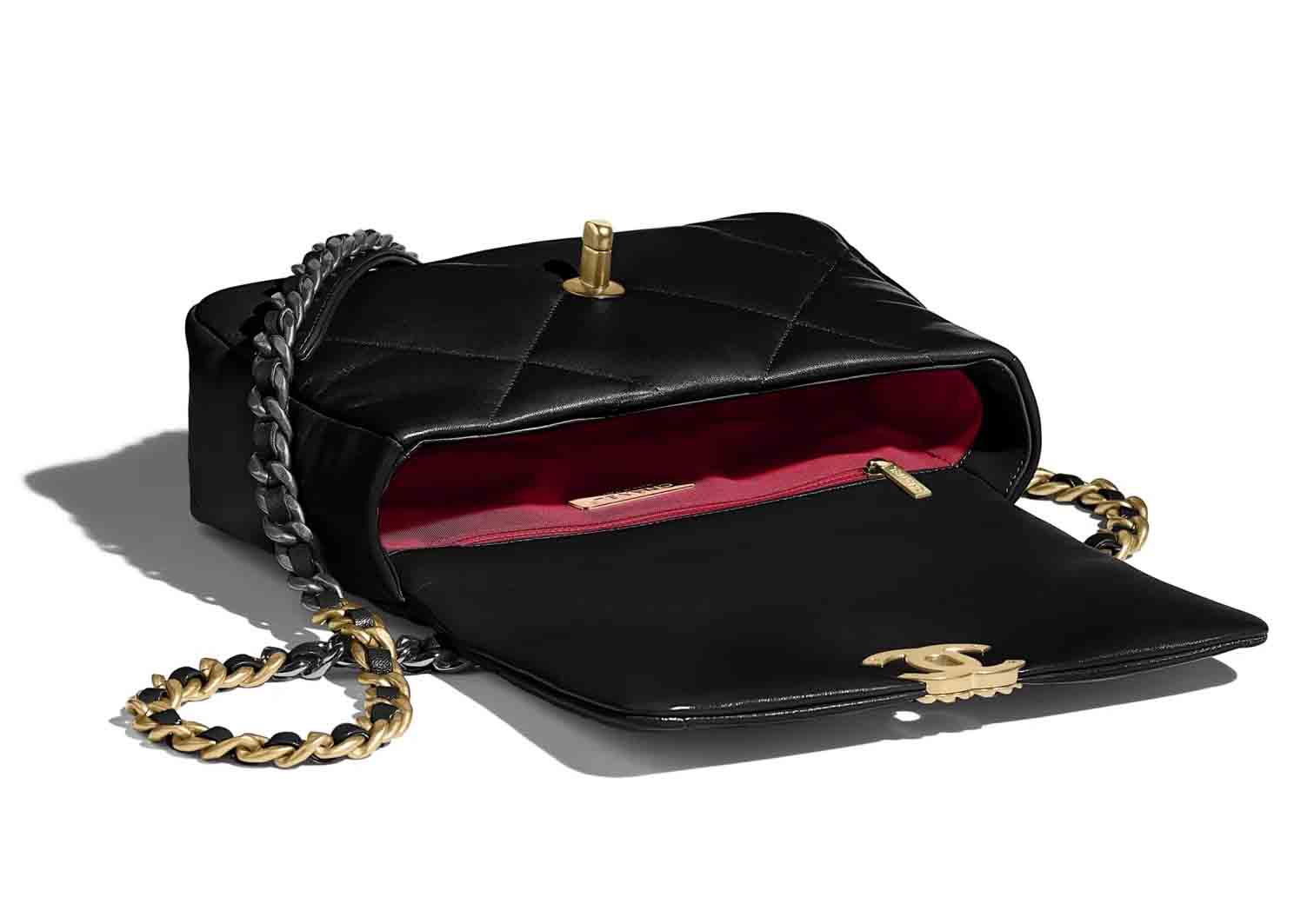 Chanel 19 Handbag Black Lambskin in Lambskin with Gold/Silver ...