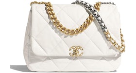 Chanel 19 Flap Bag Goatskin Gold/Ruthenium-tone Large White