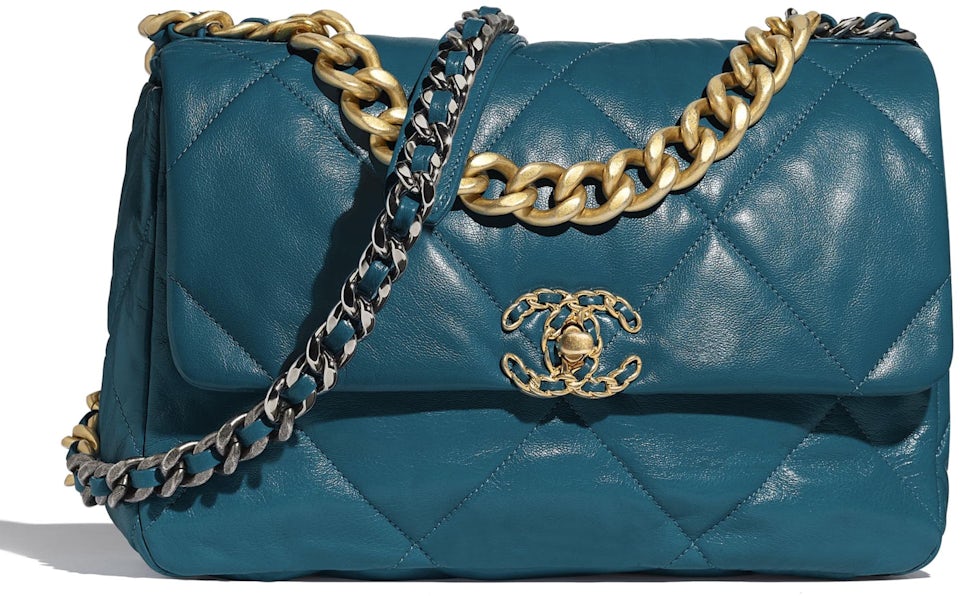 Chanel 19 Flap Bag Goatskin Gold/Ruthenium-tone Turquoise in