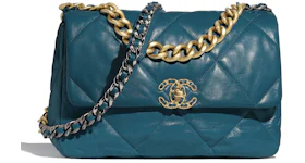 Chanel 19 Flap Bag Goatskin Gold/Ruthenium-tone Turquoise