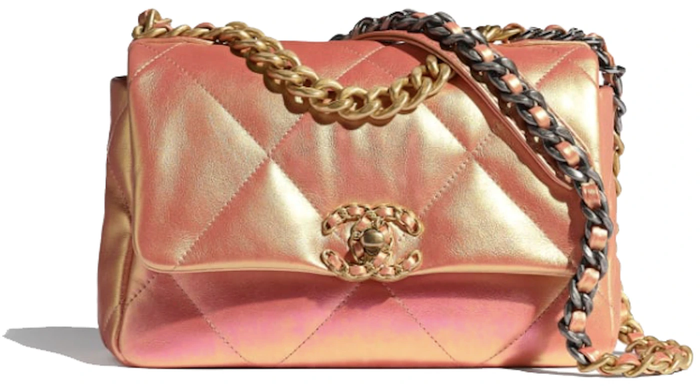Chanel 19 Flap Bag Iridescent Pink in Calfskin Leather with  Gold/Silver-tone - US
