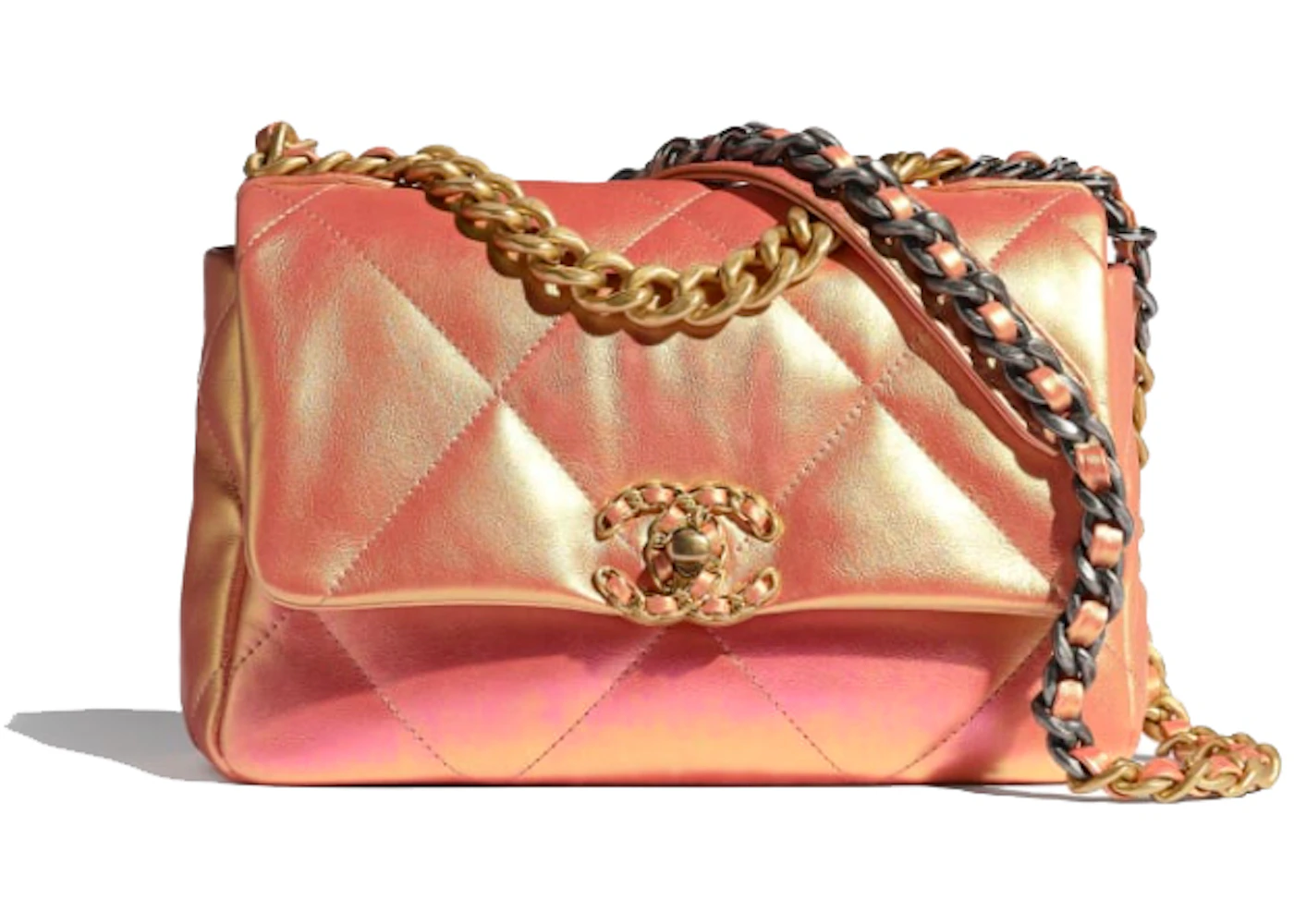 Chanel 19 Flap Bag Iridescent Pink in Calfskin Leather with Gold/Silver-tone  - US