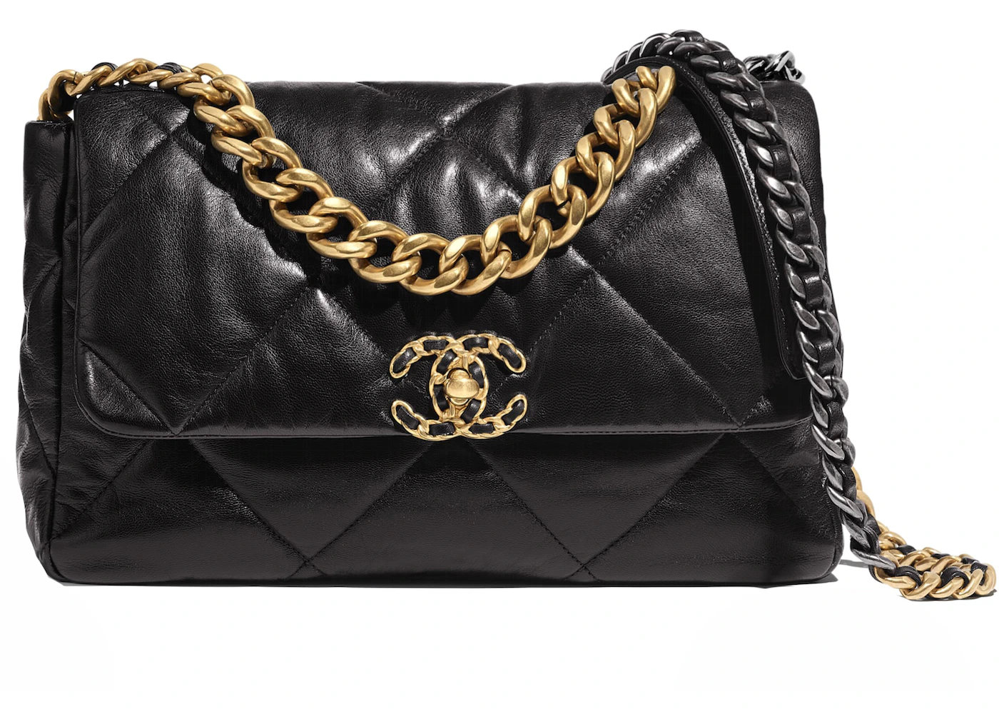 Chanel 19 Flap Bag Lambskin Large Black in Lambskin with Ruthenium