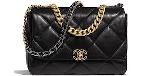 Chanel 19 Flap Bag Lambskin Gold/Ruthenium-tone Maxi Black